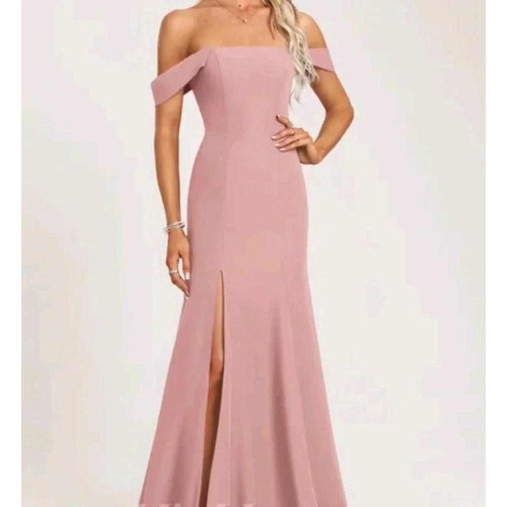 Off the Shoulder Mermaid Dress Formal Gown Slit Evening Party Homecoming Prom - Picture 1 of 9